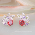 pink cubic zircon brass stud earrings for girl